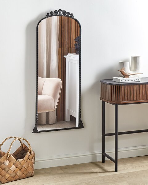Nástenné zrkadlo čierne kovové 51 x 114 cm na stenu dekoratívne glamour štýl závesné dekorácie