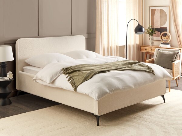 Rám postele s čelom krémová biela buklé čalúnenie čierne kovové nohy 160 x 200 cm klasický minimalistický štýl spálňa