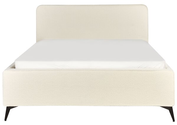 Rám postele s čelom krémová biela buklé čalúnenie čierne kovové nohy 160 x 200 cm klasický minimalistický štýl spálňa