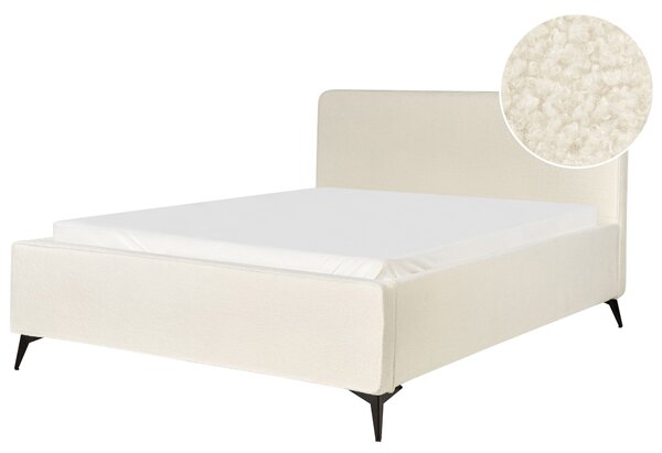 Rám postele s čelom krémová biela buklé čalúnenie čierne kovové nohy 160 x 200 cm klasický minimalistický štýl spálňa