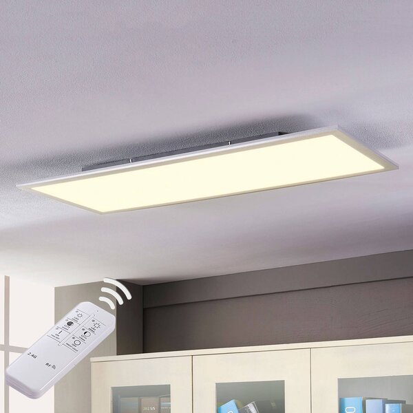 Lindby LED panel Livel, 120 cm x 30 cm, diaľkové ovládanie, Hliník / sivá / zinok, Kuchyňa, Plast, Moderný, Stropné svetlo