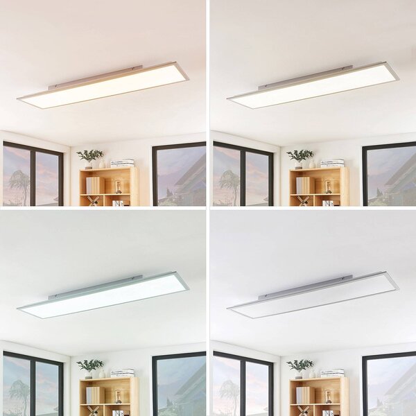 LED panel Lindby Stenley, 120 cm x 30 cm, stmievateľný, Biela / opálová, Kuchyňa, Plast, Moderný, Stropné svetlo