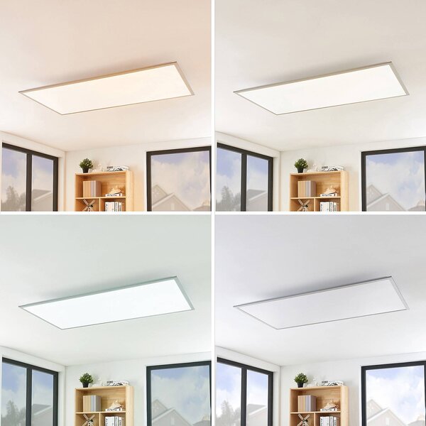 Lindby LED panel Stenley, 120 cm x 60 cm, stmievateľný, Biela / opálová, Kuchyňa, Plast, Moderný, Stropné svetlo