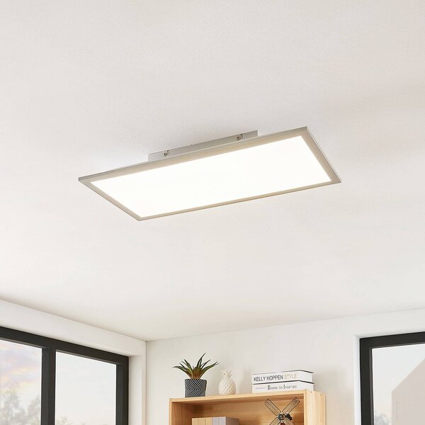 Lindby LED panel Stenley, 4 000 K, 60 cm x 30 cm, strieborná/biela, Biela / opálová, Kuchyňa, Plast, Moderný, Stropné svetlo