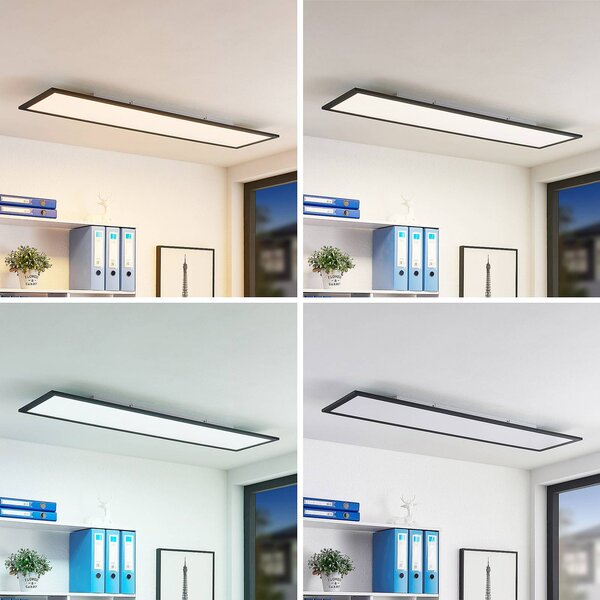 Lindby LED panel Nelios, 120 x 30 cm, čierny, kov, Čierna, Kuchyňa, Hliník, Moderný, Stropné svetlo
