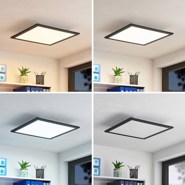 Lindby LED panel Nelios, 40 x cm, čierny, kov, Čierna, Kuchyňa, Hliník, Moderný, Stropné svetlo