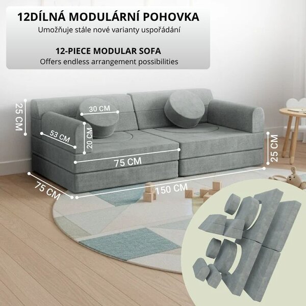 Dizajnová modulárna pohovka pre deti 150 cm, šalviová