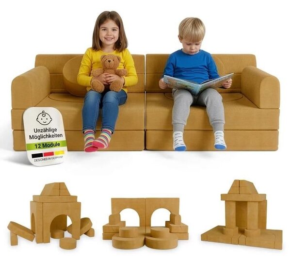 Dizajnová modulárna pohovka pre deti, 150 cm, horčicovo žltá