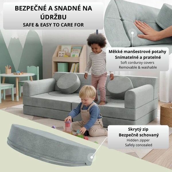 Dizajnová modulárna pohovka pre deti 150 cm, šalviová