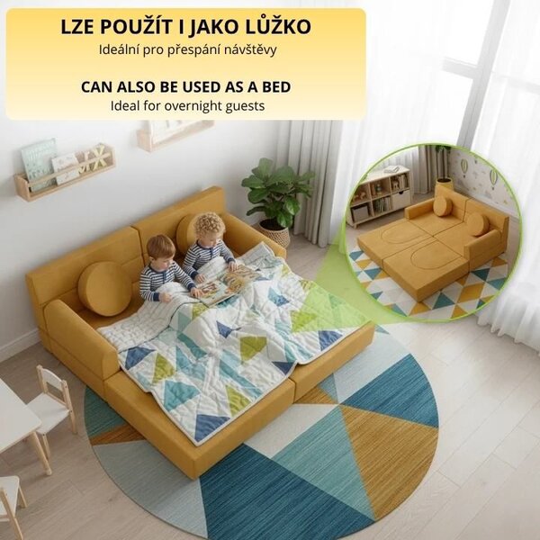 Dizajnová modulárna pohovka pre deti, 150 cm, horčicovo žltá