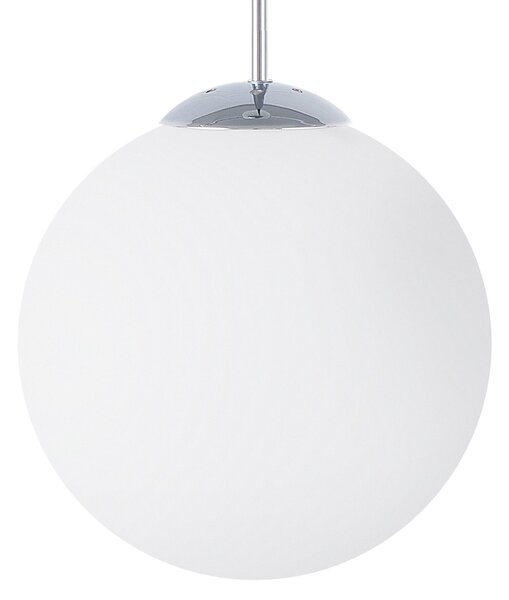 Závesná lampa biela sklenená so striebornými detailmi veľké guľaté svietidlo s 1 žiarovkou moderné