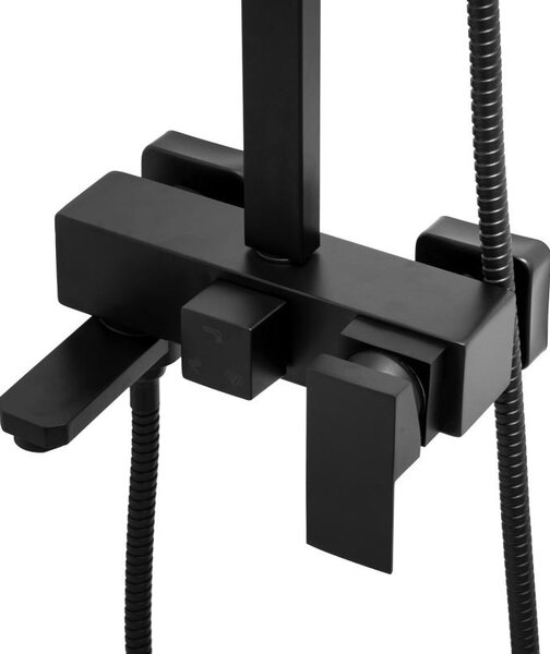 Erga Cube, sprchová súprava s pákovou batériou, vaňovou výlevkou a dažďovou hlavicou 30x30cm, čierna matná, ERG-YKA-BP.CUBE-30-BLK
