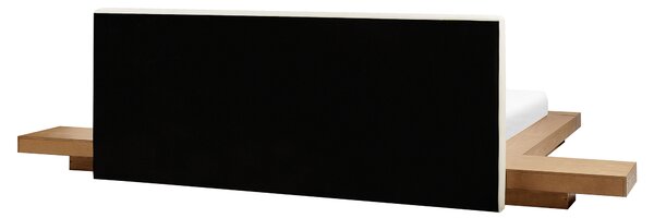 Posteľ v japonskom štýle prírodný jaseň 160 x 200 cm nízky drevený rám postele z MDF koženkové čelo nočné stolíky