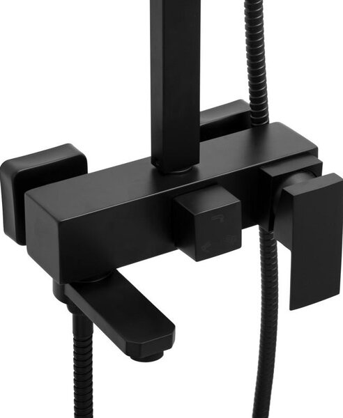 Erga Cube, sprchová súprava s pákovou batériou, vaňovou výlevkou a dažďovou hlavicou 30x30cm, čierna matná, ERG-YKA-BP.CUBE-30-BLK