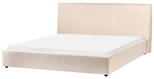 Posteľ béžová buklé čalúnenie 180 x 200 cm klasické čelo drevené lamely spálňa