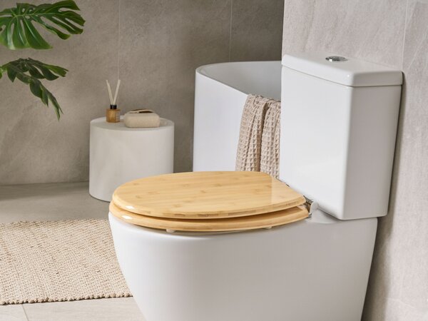 WC doska svetlohnedá bambus lesklý povrch 42 x 35 cm kúpeľňové doplnky tradičný škandinávsky štýl kúpeľňa toaleta