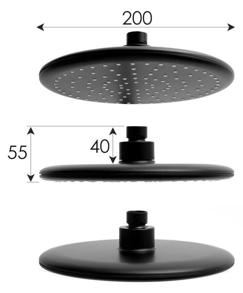 Erga Enza, sprchová súprava s termostatickou batériou a dažďovou hlavicou 20cm, čierna matná, ERG-YKA-BP.ENZA20-BLK