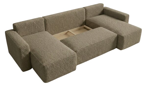 Rozkladacia sedacia súprava do U SMART BOUCLE 303x143 cm, tmavobéžová