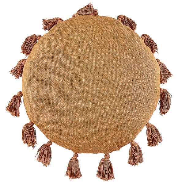 Sada 2 dekoratívnych vankúšov oranžová bavlnená okrúhla 45 cm so strapcami moderný boho dizajn bytové doplnky