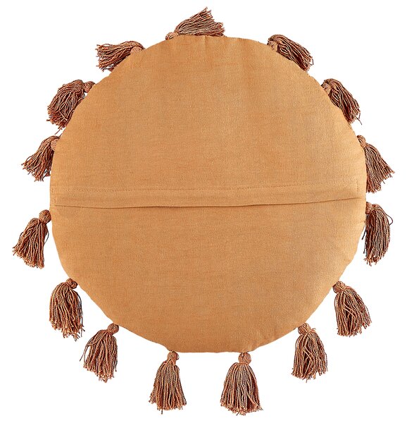 Sada 2 dekoratívnych vankúšov oranžová bavlnená okrúhla 45 cm so strapcami moderný boho dizajn bytové doplnky