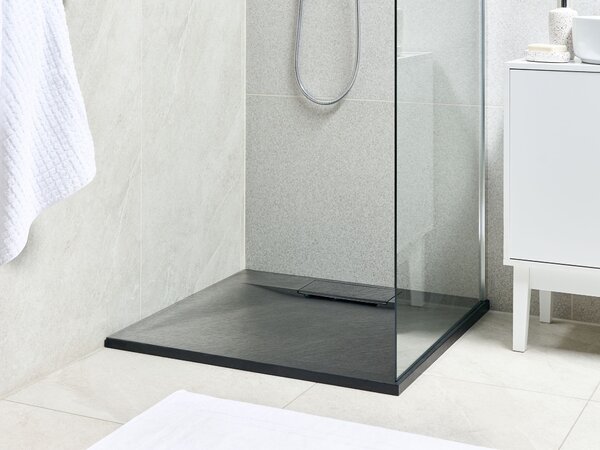 Sprchová vanička s odtokom čierna SMC 80 x 80 x 3 cm štvorcový tvar efekt prírodného kameňa minimalistický štýl kúpeľňa
