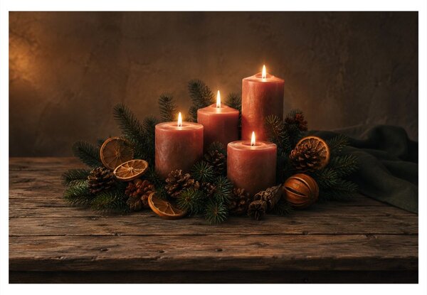 Obraz adventné sviečky s ihličím