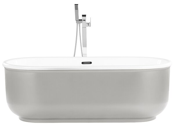 Voľne stojaca vaňa strieborná akrylát 170 x 80 cm lesklá povrchová úprava oválny tvar pre 1 osobu minimalistický dizajn moderný štýl kúpeľňa