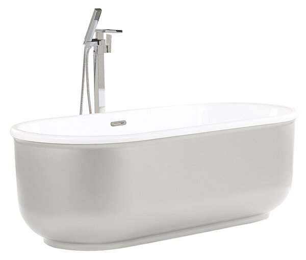 Voľne stojaca vaňa strieborná akrylát 170 x 80 cm lesklá povrchová úprava oválny tvar pre 1 osobu minimalistický dizajn moderný štýl kúpeľňa