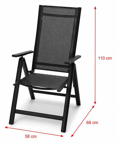 Set 4 ks hliníkových polohovacích kresiel Avenberg ISLA, čierna
