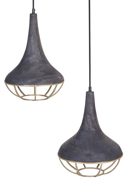 Závesná lampa čierna mosadzná prírodné drevené tienidlo boho štýl ručne vyrobené bytové doplnky