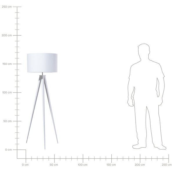 Stojaca lampa biela statívový kovový podstavec trojnožka 156 cm látkové tienidlo moderný industriálny štýl obývačka spálňa
