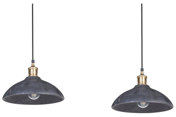 Závesná lampa čierna mosadzná prírodné drevené tienidlo boho štýl ručne vyrobené bytové doplnky