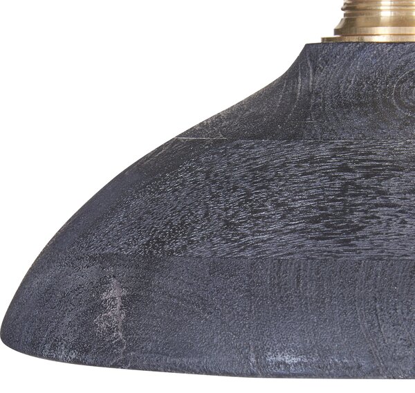 Závesná lampa čierna mosadzná prírodné drevené tienidlo boho štýl ručne vyrobené bytové doplnky