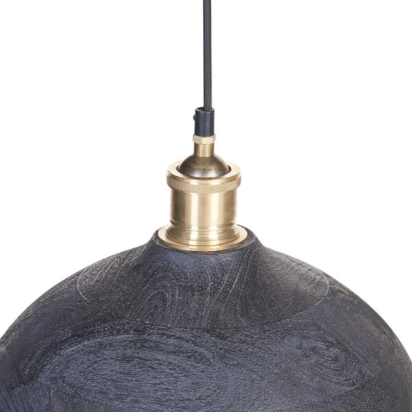 Závesná lampa čierna mosadzná prírodné drevené tienidlo boho štýl ručne vyrobené bytové doplnky