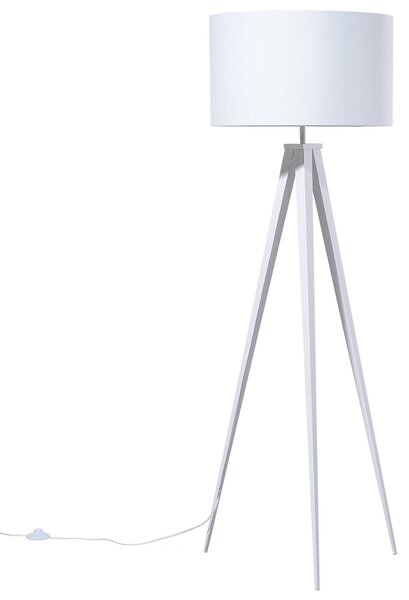 Stojaca lampa biela statívový kovový podstavec trojnožka 156 cm látkové tienidlo moderný industriálny štýl obývačka spálňa