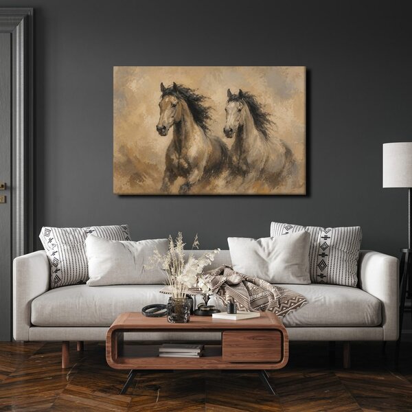 Obraz bežiaca dvojica hnedých koní