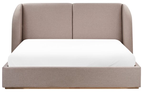 Posteľ s úložným priestorom sivobéžová látkové čalúnenie polyester 180 x 200 cm s čelom moderný štýl spálňa
