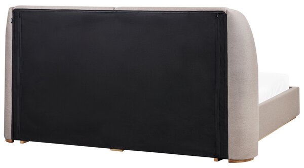 Posteľ s úložným priestorom sivobéžová látkové čalúnenie polyester 180 x 200 cm s čelom moderný štýl spálňa