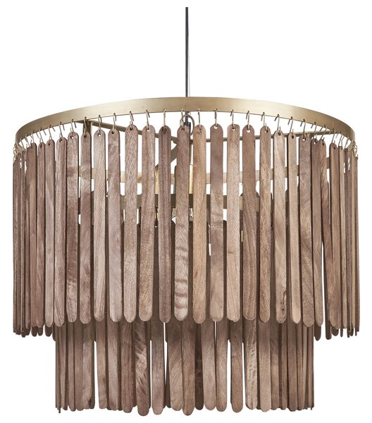 Závesná lampa tmavé mangové drevo prírodné tienidlo boho industriálny štýl ručne vyrobené bytové doplnky