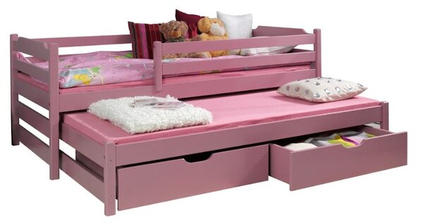 MAXMAX Detská posteľ z masívu borovice MARTIN II s prístelkou a zásuvkami - 200x90 cm - biela/šedá