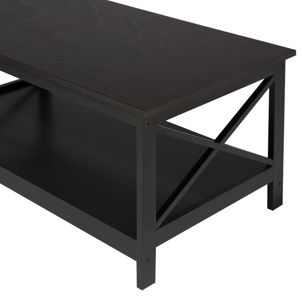 Konferenčný stolík čierny MDF 100 x 55 cm obdĺžnikový s policou moderný industriálny štýl