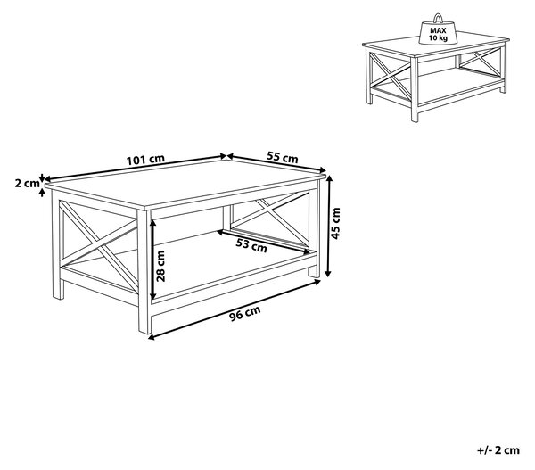 Konferenčný stolík čierny MDF 100 x 55 cm obdĺžnikový s policou moderný industriálny štýl