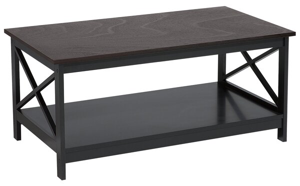 Konferenčný stolík čierny MDF 100 x 55 cm obdĺžnikový s policou moderný industriálny štýl