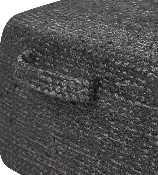 Taburetka čierna juta 45 x 45 x 30 cm obdĺžnikový tvar s rúčkami podnožka puf moderný boho štýl obývačka spálňa