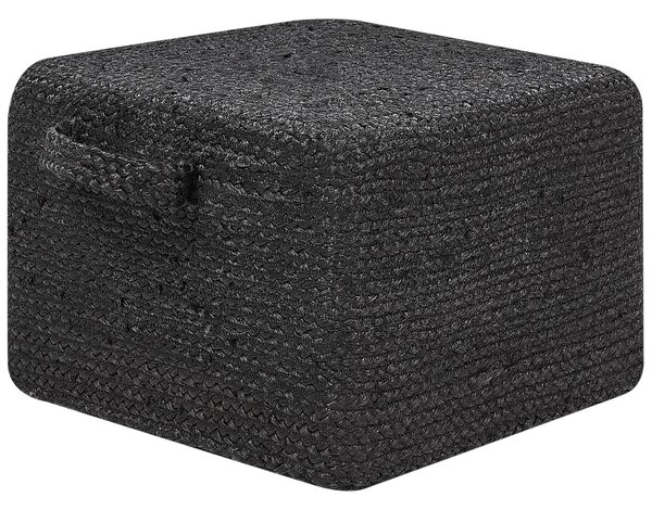 Taburetka čierna juta 45 x 45 x 30 cm obdĺžnikový tvar s rúčkami podnožka puf moderný boho štýl obývačka spálňa