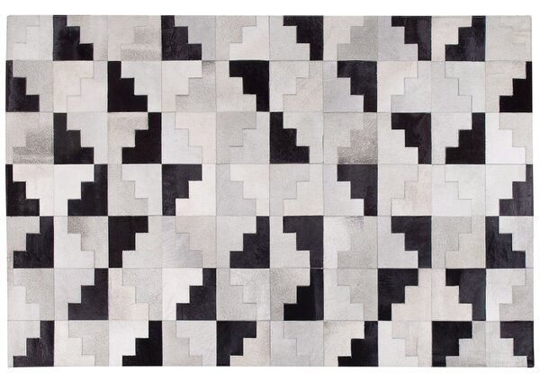Koberec čierny a sivý kožený 160 x 230 cm moderný patchworkový ručne vyrobený obdĺžnikový koberec