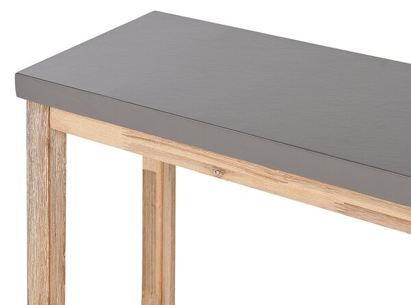 Záhradná lavica sivá svetlé akáciové drevo 160 x 40 cm betónové sedadlo 3-miestna industriálny štýl interiér exteriér