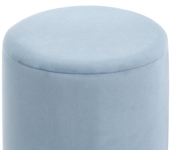 Taburet svetlomodrý zamatové čalúnenie okrúhla podnožka puf moderný elegantný dizajn