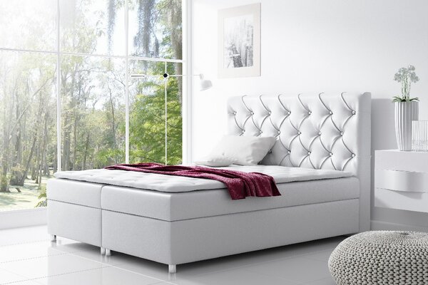 Čalúnená posteľ s úložným priestorom Vivien biela eko koža 180 + topper zdarma
