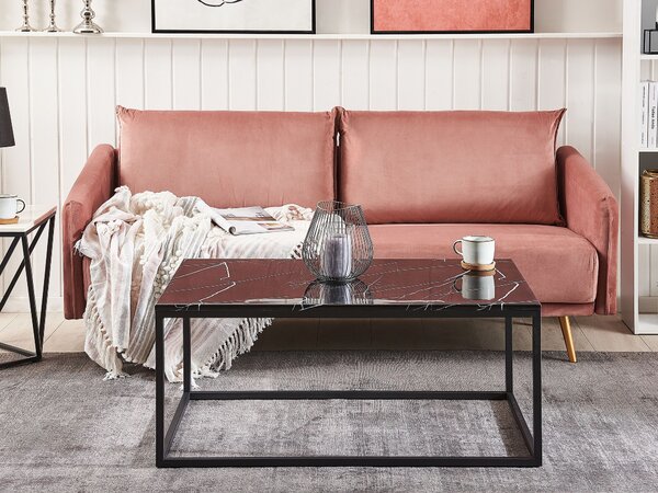 Konferenčný stolík čierny mramorový efekt čierne kovové nohy 100 x 60 cm obdĺžnikový industriálny glamour dizajn